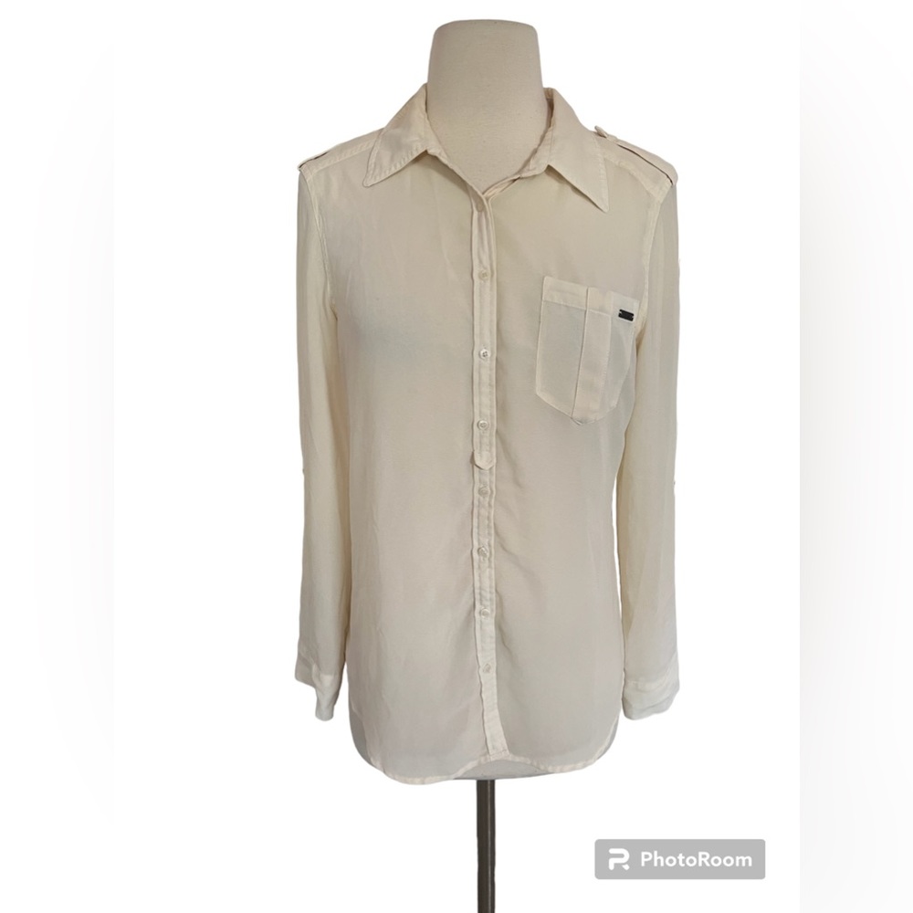 Guess Off White / Cream Color Women’s  Button‎ Up Blouse W/ Rollable Sleeves M